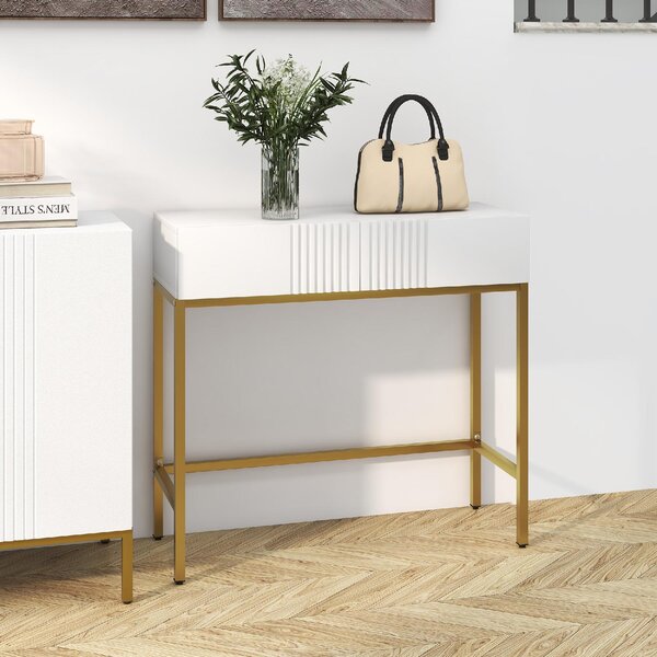 DecHome Consolle Ingresso Design Contemporaneo Luxury con 2 Cassetti e Gambe Dorate Dimensioni 80x31.5x75 cm colore Bianco