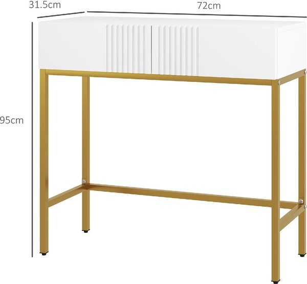 DecHome Consolle Ingresso Design Contemporaneo Luxury con 2 Cassetti e Gambe Dorate Dimensioni 80x31.5x75 cm colore Bianco