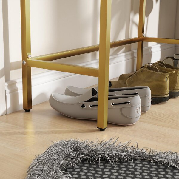 DecHome Consolle Ingresso Design Contemporaneo Luxury con 2 Cassetti e Gambe Dorate Dimensioni 80x31.5x75 cm colore Bianco