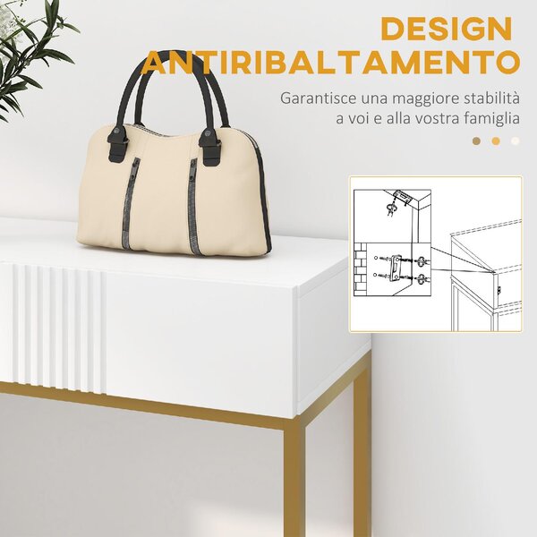 DecHome Consolle Ingresso Design Contemporaneo Luxury con 2 Cassetti e Gambe Dorate Dimensioni 80x31.5x75 cm colore Bianco