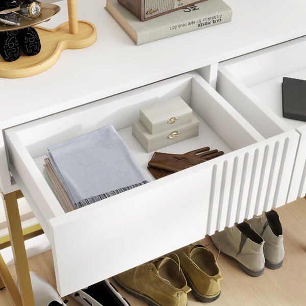 DecHome Consolle Ingresso Design Contemporaneo Luxury con 2 Cassetti e Gambe Dorate Dimensioni 80x31.5x75 cm colore Bianco