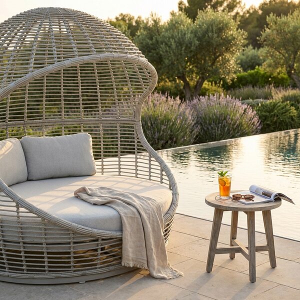 VivaGarden Divano da Esterno con Struttura a Conchiglia con Cuscini in Alluminio 185x185x200 cm colore Grigio Chiaro - Ushuaia
