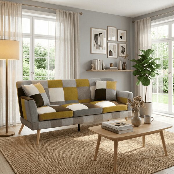 Buybuy Divano 3 Posti Moderno in Tessuto Dimensioni 190x73x78 cm colore Patchwork - Autunno