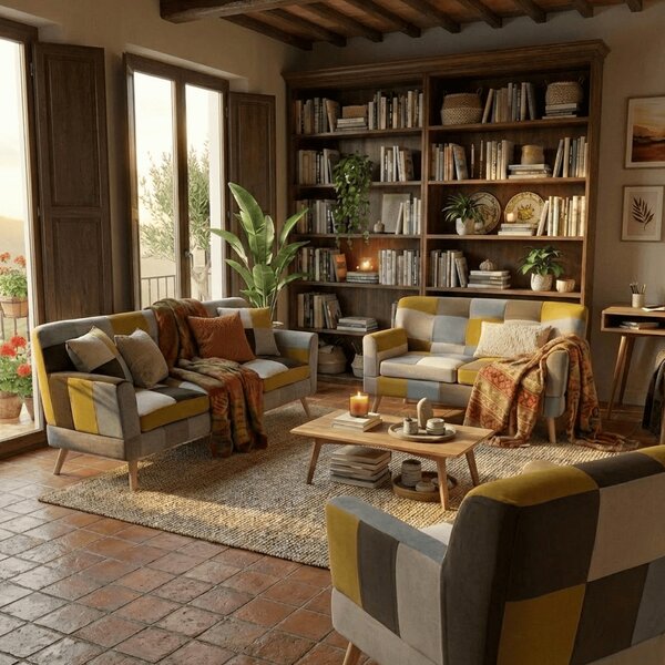 Buybuy Divano 3 Posti Moderno in Tessuto Dimensioni 190x73x78 cm colore Patchwork - Autunno