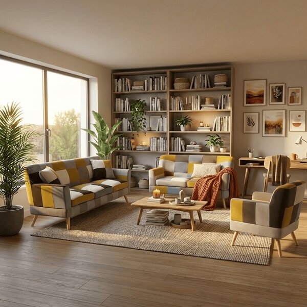 Buybuy Divano 3 Posti Moderno in Tessuto Dimensioni 190x73x78 cm colore Patchwork - Autunno