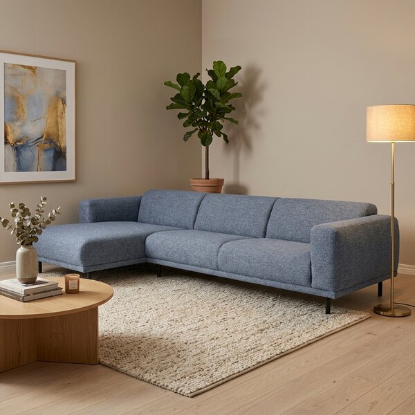 Mebel Divano Angolare 3 Posti Moderno con Penisola Sinistra in Tessuto Dimensioni 280x157x71 cm colore Grigio chiaro - BALENA