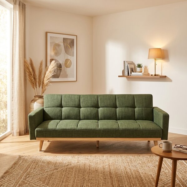 DecHome Divano Letto 3 Posti Moderno in Tessuto Dimensioni 213x84x84 cm colore Verde - Cocoon