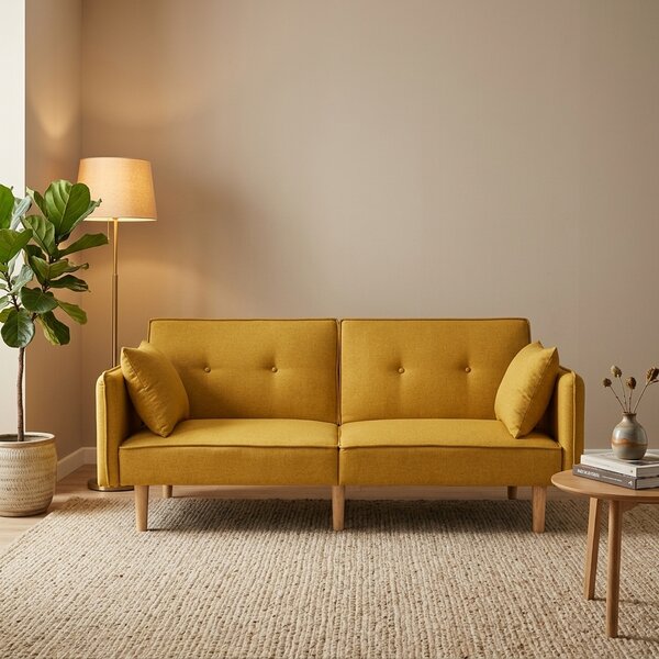 DecHome Divano Letto 2 Posti Moderno in Tessuto Dimensioni 187x91x83 cm colore Giallo - Relaxa