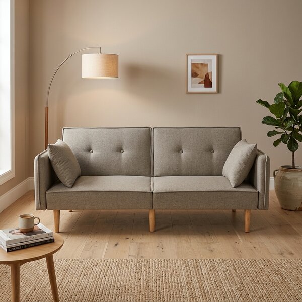 DecHome Divano Letto 2 Posti Moderno con 2 Cuscini in Tessuto Dimensioni 187x91x83 cm colore Beige - Relaxa