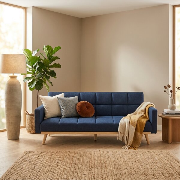 DecHome Divano Letto 3 Posti Moderno in Tessuto Dimensioni 213x84x84 cm colore Blu - Cocoon