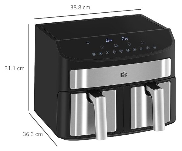 DecHome Friggitrice ad Aria 8 Litri con Timer e Temperatura Regolabile in Acciaio e Plastica 38.8Lx36.3x31.1 cm colore Nero - 0BKJ10F57
