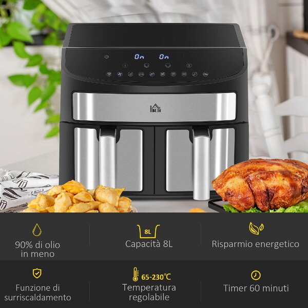 DecHome Friggitrice ad Aria 8 Litri con Timer e Temperatura Regolabile in Acciaio e Plastica 38.8Lx36.3x31.1 cm colore Nero - 0BKJ10F57