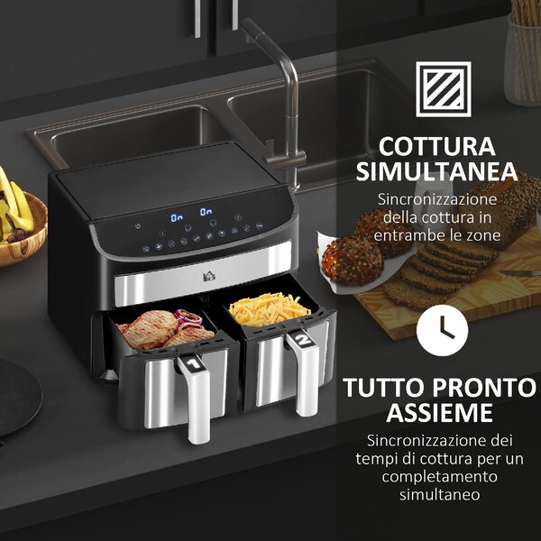 DecHome Friggitrice ad Aria 8 Litri con Timer e Temperatura Regolabile in Acciaio e Plastica 38.8Lx36.3x31.1 cm colore Nero - 0BKJ10F57