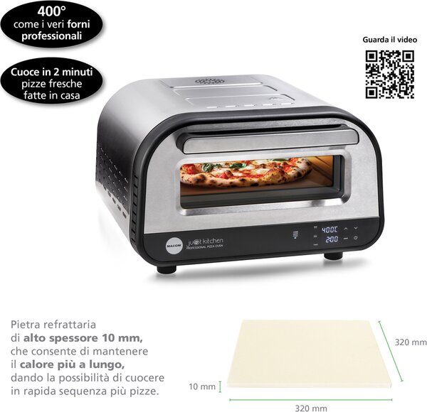 MACOM Forno Pizza Potenza 1700W Temperatura max 400 32 cm colore Inox/Nero - 884