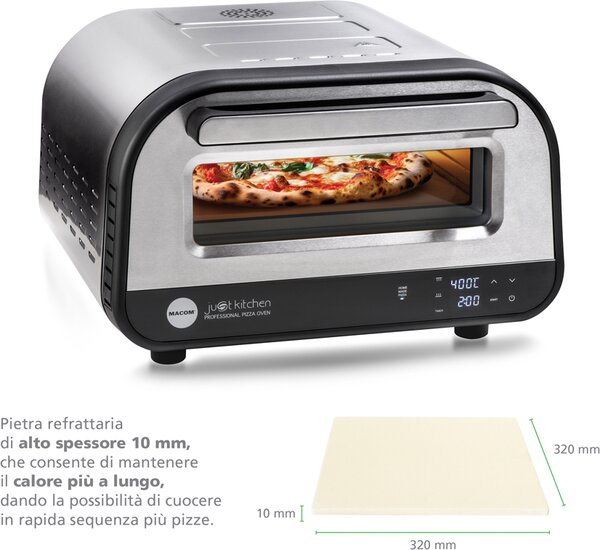 MACOM Forno Pizza Potenza 1700W Temperatura max 400 32 cm colore Inox/Nero - 884