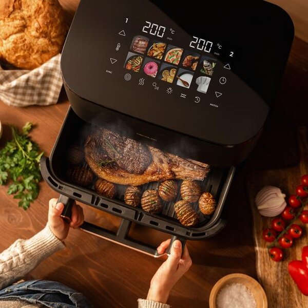 Cecotec Friggitrice ad Aria Capacit 11 Litri Potenza 2900 Watt Convertibile a Doppio Cestello con Parete Divisoria colore Nero - Cecofry&Grill Smo