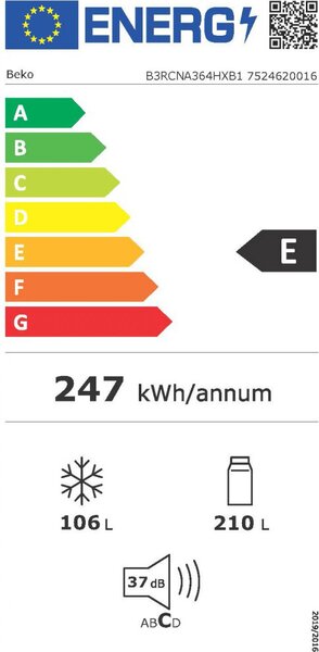 Beko Frigorifero Combinato Capacit 367 Litri Classe energetica E Raffreddamento No Frost colore Metal Look - B3RCNA364HXB1
