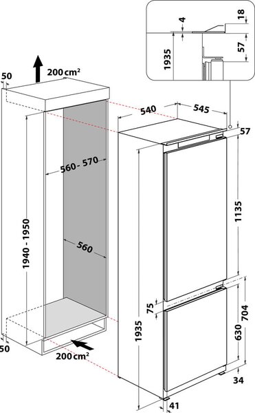 Whirlpool Frigorifero da Incasso Combinato Capacit 300 Litri Classe energetica D Raffreddamento Ventilato Less Frost - WHC20D011B1