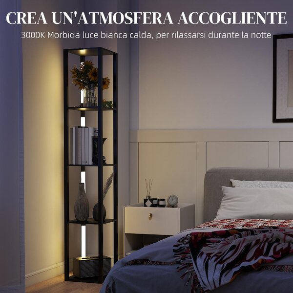 DecHome Lampada da Terra con 4 Ripiani 3 Luminosit Regolabili e Interruttore a Pedale 29x29x163 cm colore Nero
