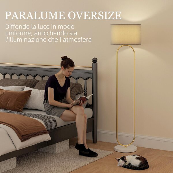 DecHome Lampada da Terra Moderna con Paralume in Tessuto Doppio Tubo Metallico e Interruttore a Pedale colore Oro