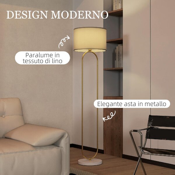 DecHome Lampada da Terra Moderna con Paralume in Tessuto Doppio Tubo Metallico e Interruttore a Pedale colore Oro
