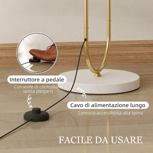 DecHome Lampada da Terra Moderna con Paralume in Tessuto Doppio Tubo Metallico e Interruttore a Pedale colore Oro