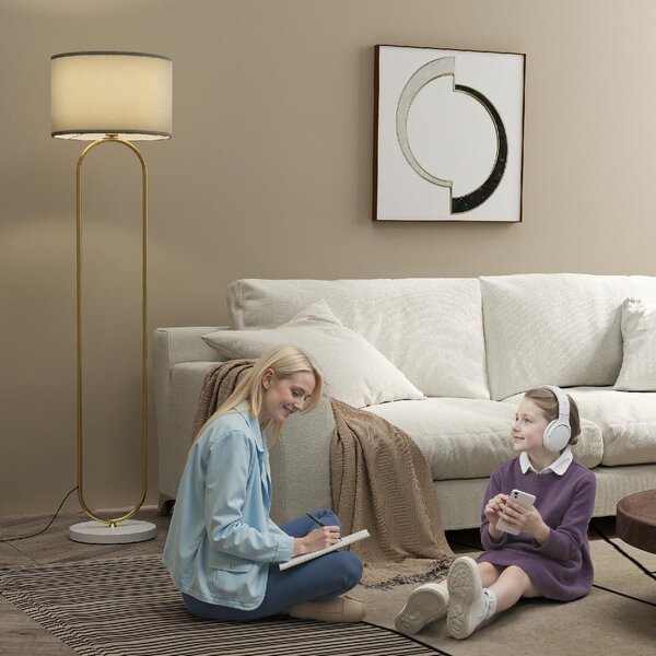 DecHome Lampada da Terra Moderna con Paralume in Tessuto Doppio Tubo Metallico e Interruttore a Pedale colore Oro