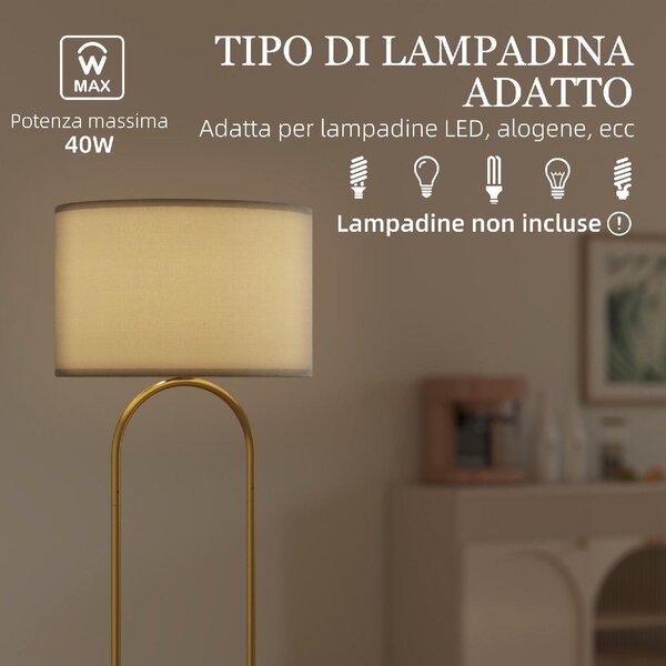 DecHome Lampada da Terra Moderna con Paralume in Tessuto Doppio Tubo Metallico e Interruttore a Pedale colore Oro