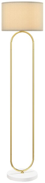 DecHome Lampada da Terra Moderna con Paralume in Tessuto Doppio Tubo Metallico e Interruttore a Pedale colore Oro