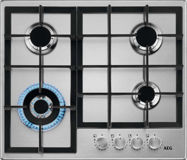 Aeg Piano Cottura 4 Fuochi a Gas Larghezza 60 cm (1 Bruciatore Wok) in Acciaio Inox colore Inox - HGB64420SM Serie 6000 Slim Line