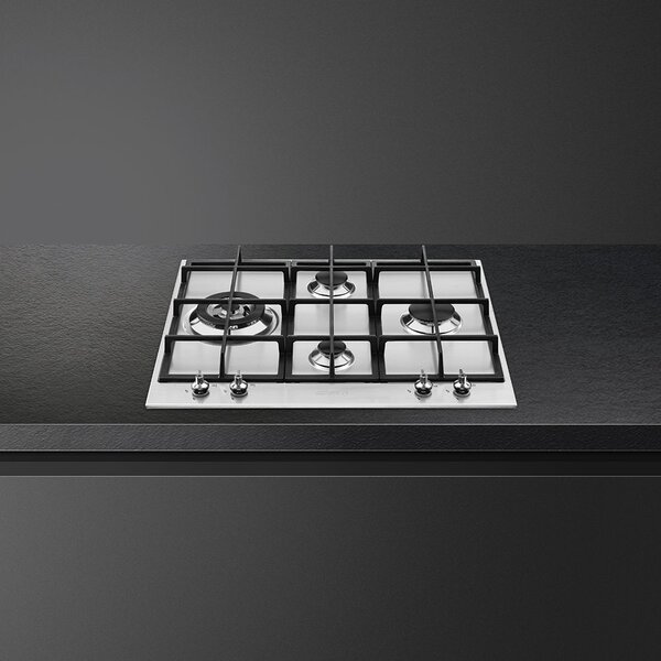 Smeg Piano Cottura 4 Fuochi a Gas Larghezza 60 cm (1 Bruciatore Wok) in Acciaio Inox colore Inox - PX364L