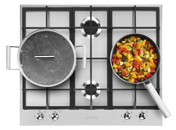 Smeg Piano Cottura 4 Fuochi a Gas Larghezza 60 cm (1 Bruciatore Wok) in Acciaio Inox colore Inox - PX364L