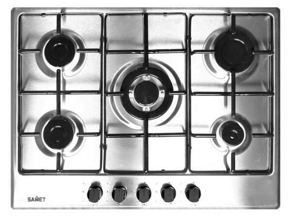 Samet Piano Cottura 5 Fuochi a Gas Larghezza 70 cm (1 Bruciatore Wok) in Acciaio Inox colore Inox - ERCOLE70