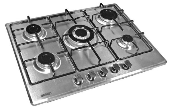 Samet Piano Cottura 5 Fuochi a Gas Larghezza 70 cm (1 Bruciatore Wok) in Acciaio Inox colore Inox - ERCOLE70