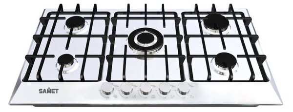 Samet Piano Cottura 5 Fuochi a Gas Larghezza 86 cm (1 Bruciatore Wok) in Acciaio Inox colore Inox - APOLLO90GHISA