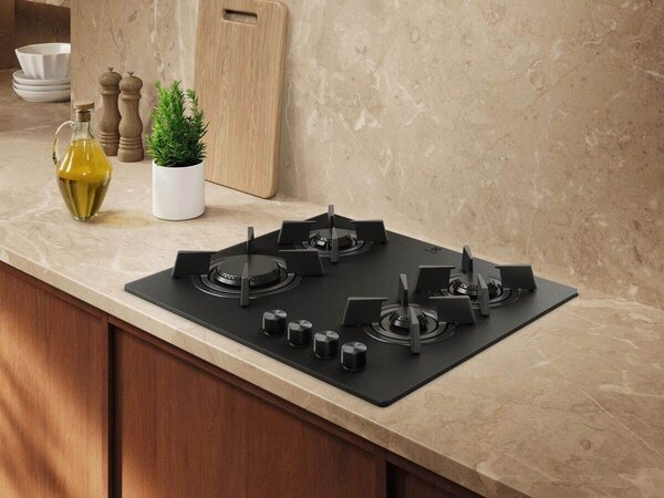 Electrolux Piano Cottura a Gas 4 Fuochi a Gas Larghezza 60 cm in Vetro colore Nero - KGG643723L