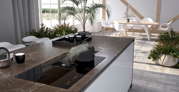 Faber Piano Cottura a Induzione con Cappa Integrata 4 Fuochi Larghezza 83 cm in Vetro colore Nero - Galileo BK Glass NG A830
