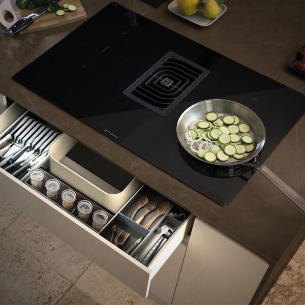 Faber Piano Cottura a Induzione con Cappa Integrata 4 Fuochi Larghezza 83 cm in Vetro colore Nero - Galileo Smart BK F830 +