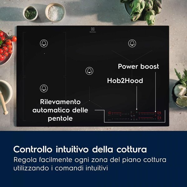 Electrolux Piano Cottura Induzione 4 Fuochi Larghezza 59 cm in Vetroceramica colore Nero - EIS62453IZ Serie 700 SenseBoil