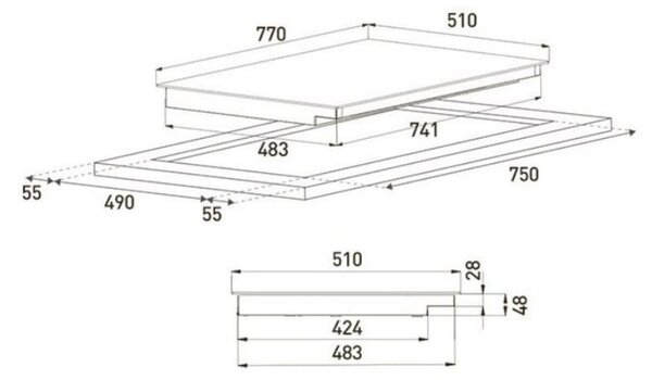 Grundig Piano Cottura Induzione 4 Fuochi Larghezza 77 cm in Cristallo colore Nero - GIEI824414HF