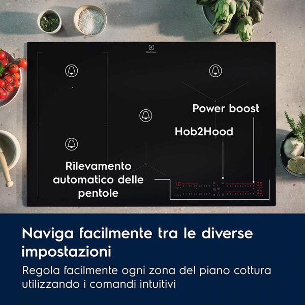 Electrolux Piano Cottura Induzione 4 Fuochi Larghezza 77 cm in Vetroceramica colore Nero - EIS82453IZ Serie 700 SenseBoil