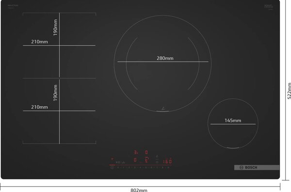 Bosch Piano Cottura Induzione 4 Fuochi Larghezza 80 cm in Vetroceramica colore Nero Opaco Serie 6 - PVS81AHC1E