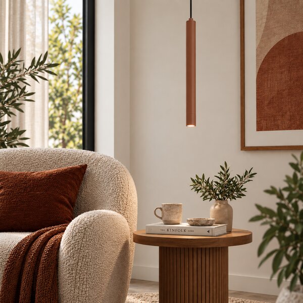 Lampada a sospensione moderna color Moka con piastra a soffitto integrata - Chuba