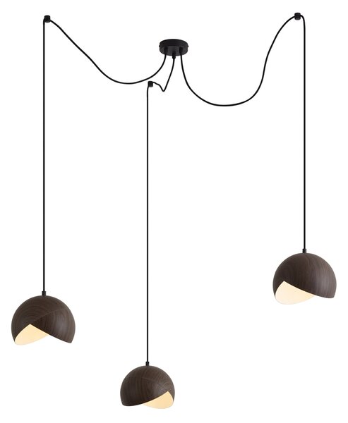 Lampada a sospensione di design Nera con paralume effetto legno e vetro opale 3 luci - Tulip