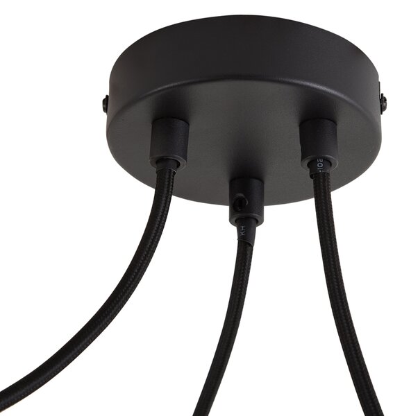 Lampada a sospensione di design Nera con paralume effetto legno e vetro opale 3 luci - Tulip
