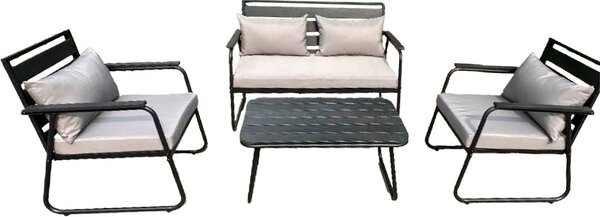 Buybuy Salotto da Giardino con Divano 2 Posti 2 Poltrone e Tavolino con Cuscini colore Nero/Crema - GIARDINO