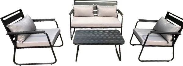 Buybuy Salotto da Giardino con Divano 2 Posti 2 Poltrone e Tavolino con Cuscini colore Nero/Crema - GIARDINO