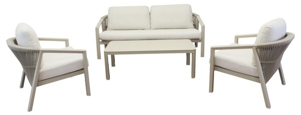 VivaGarden Salotto da Giardino con Divano 2 Posti 2 Poltrone e Tavolino con Cuscini in Alluminio colore colore Beige - Tijuana