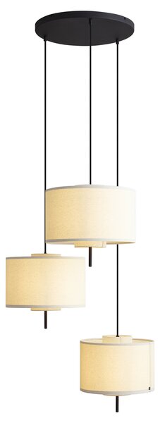 Lampada a sospensione Japandi Nera con paralume in lino bianco 3 luci - Rieu