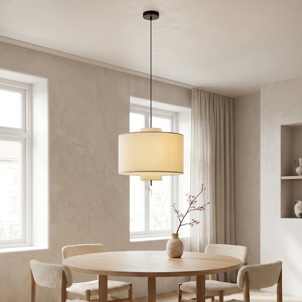Lampada a sospensione Japandi Nera con paralume in lino bianco 50 cm - Rieu